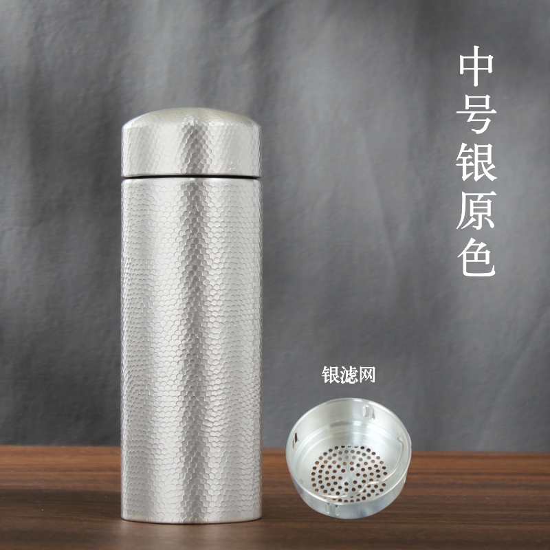 銀杯子999純銀保溫杯里外全銀男女士泡茶杯純銀水杯銀內膽保溫杯|保溫杯
