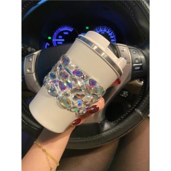 韓式ins鑲鉆咖啡杯高顏值304不銹鋼保溫杯網紅車載隨行杯精緻禮品