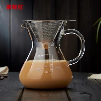 美斯尼玻璃咖啡壺不銹鋼滴漏式過濾網手沖咖啡濾杯免濾紙咖啡器具
