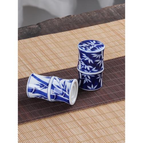 景德鎮手繪中式復古風青花陶瓷蓋置涼墩蓋托功夫茶具茶道配件茶寵