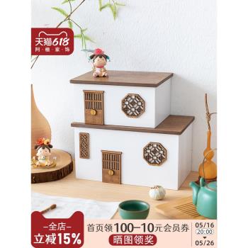 阿楹 高階中式復古餐邊櫃咖啡茶包收納盒小 床頭玄關擺件茶幾置物