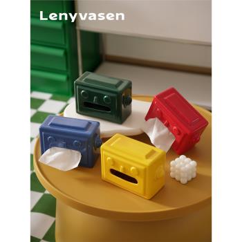 LENYVASEN 機器人陶瓷紙巾盒現代創意客廳收納盒桌面擺件紙抽盒