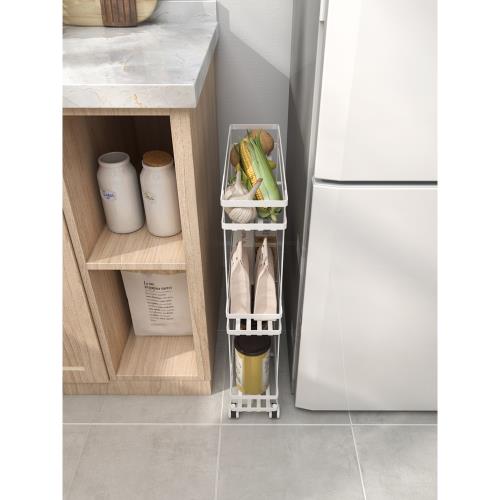 廚房夾縫置物架落地三層12cm寬極窄冰箱縫隙架帶輪推車調料收納架