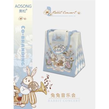 奧松原創兔兔飯盒袋大容量手提可愛卡通日式帆布包補習便當包保溫