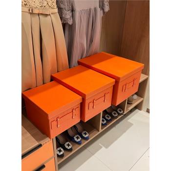 整理箱家用衣櫃衣服收納箱衣物收納盒帶蓋皮革衣帽間樣板間裝飾盒