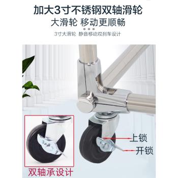 32管加粗304不銹鋼雙桿落地滑輪雙層晾衣架 別墅庭院移動曬衣被架