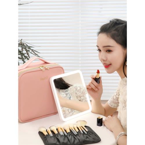 新款旅行便捷網紅化妝包可拆卸LED燈多功能專業紋繡師化妝箱