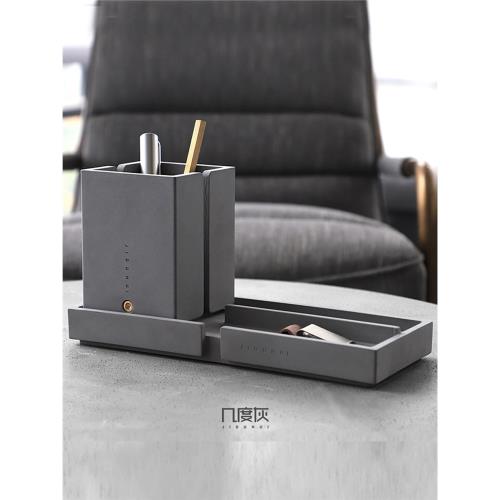 幾度灰簡約創意筆筒桌面辦公時尚個性水泥多功能收納盒教師節禮物