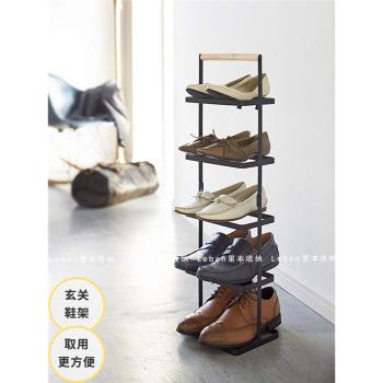 裡本 玄關鐵藝鞋架簡易浴室拖鞋架子進門多層省空間落地立式收納