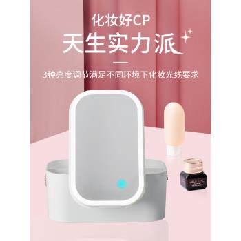 化妝收納盒帶鏡子led燈一體桌面防塵大容量梳妝收納護膚品置物架
