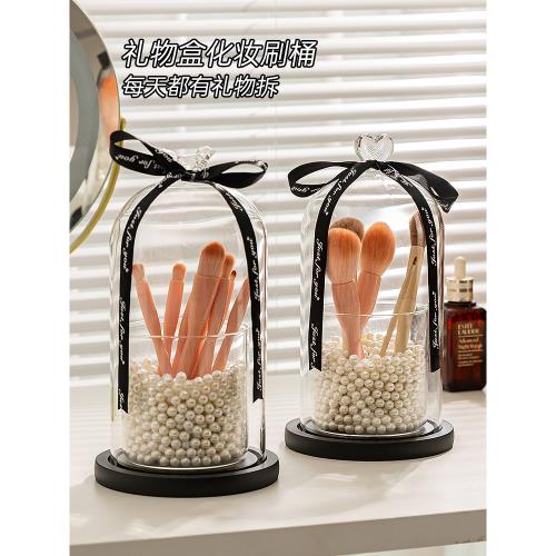 化妝刷桶刷子收納筒網紅輕奢玻璃書桌面眼影刷眼線筆復古高顏值盒