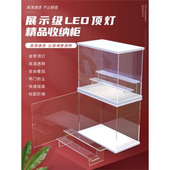 手辦發光展示盒POPMART泡泡瑪特娃娃展示架手辦展示櫃燈光收納盒
