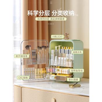 化妝品收納盒桌面大容量防塵帶鏡子一體櫃梳妝臺護膚口紅箱置物架
