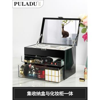亞克力宿舍桌面收納盒防塵夾縫置物架梳妝臺抽屜式帶鏡子化妝櫃