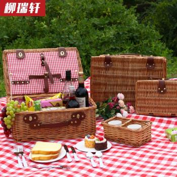 野餐箱籃子ins帶餐具藤編籃子收納籃野餐道具戶外露營全套網紅