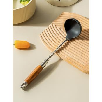 onlycook家用矽膠湯勺食品級矽膠盛湯勺子木柄防燙粥勺廚房大勺子