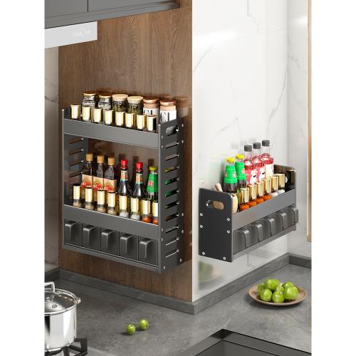 太空鋁廚房調料置物架壁掛式免打孔掛墻多層油鹽醬醋調味罐收納盒