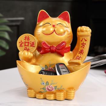 招財貓放鑰匙收納盒玄關鞋櫃進門口擺件創意客廳茶幾儲錢罐裝飾品