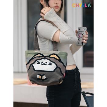 歪歪扭扭2022新款可愛通勤托特包小眾設計感單肩帆布包女包QT177