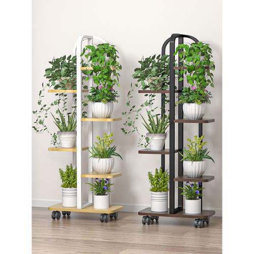 家用花盆置物架陽臺綠蘿落地花架室內帶輪多肉收納架多層植物托架