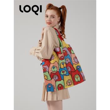 LOQI&王香蕉聯名設計卡通狗雙面花色購物袋輕便折疊環保袋 百狗圖