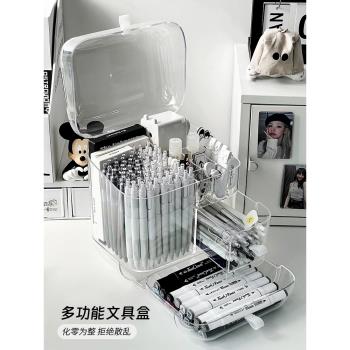 桌面收納盒抽屜辦公室書桌文具整理櫃化妝品置物架亞克力透明盒子