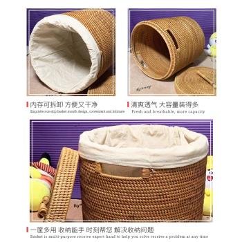 越南藤編收納籃草編織帶蓋臟衣簍衣物布藝收納筐竹編家用收納神器