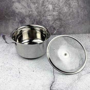 不銹鋼湯鍋加厚煮粥鍋奶鍋具家用大煮鍋燃氣電磁爐燉鍋雙耳小火鍋