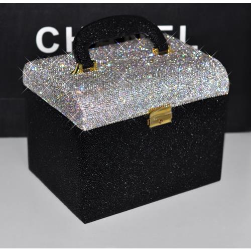 輕奢創意水晶鑲鉆手提化妝品箱便攜大容量專業跟妝師皮質收納包