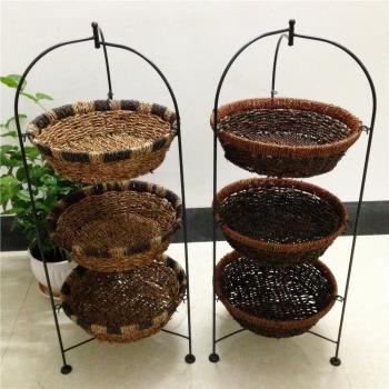 【天天特價】草編非藤編柳編竹編置物架整理架收納架收納籃整理筐