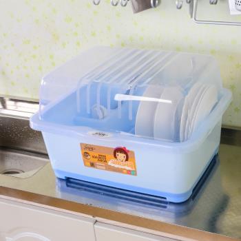 碗櫃塑膠瀝水碗架 帶蓋碗筷餐具收納盒 放碗碟架滴水碗盤置物架
