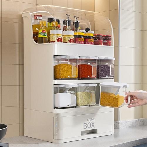 藍致廚房置物架防油帶蓋調味盒油鹽醬醋瓶調料罐子臺面收納架廚房