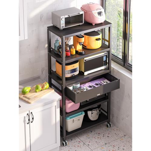 廚房置物架落地多層可移動微波爐烤箱架子帶抽屜儲物柜電器收納架