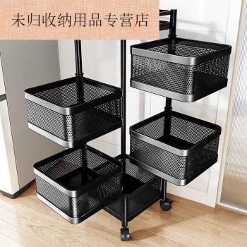 萬園琦廚房置物架落地旋轉家用客廳零食箱玩具果蔬菜籃多層小推車