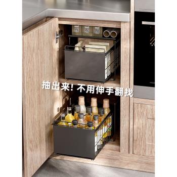 品芝 黑色抽拉式置物架 廚房調味品油鹽醬醋櫥櫃調料罐抽屜式收納