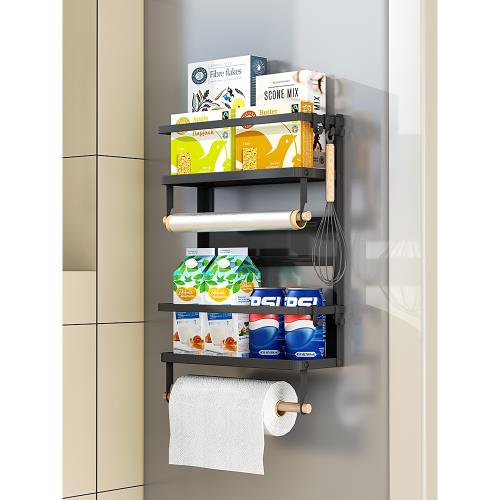 黑色冰箱收納架側掛架廚房置物架磁吸壁掛側面多功能佐料儲物間