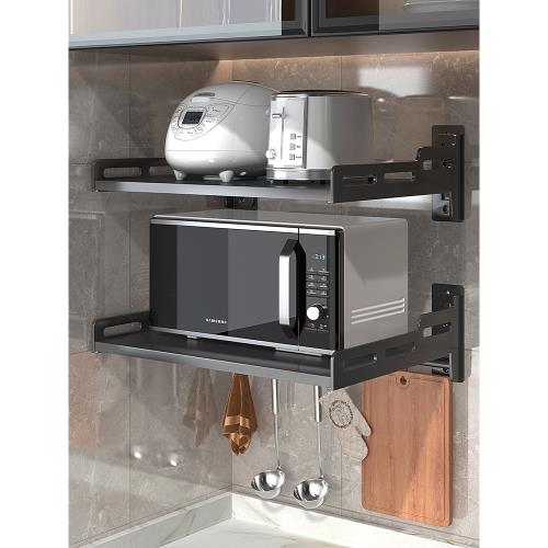 槍灰特厚承重廚房微波爐架子置物架壁掛免打孔上墻烤箱多功能收納