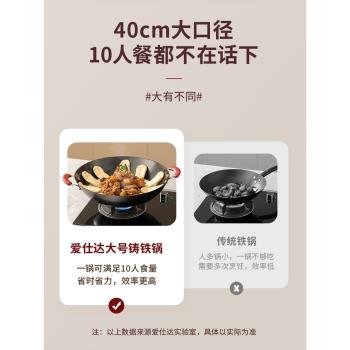 愛仕達大鐵鍋鑄鐵雙耳炒菜鍋家用平底鍋電磁爐燃氣灶專用無塗層鍋
