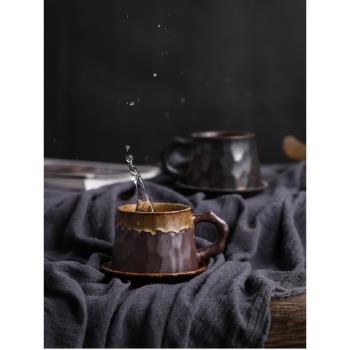 粗陶手沖咖啡杯手工日式杯碟套裝復古家用藝術杯創意簡約陶瓷水杯