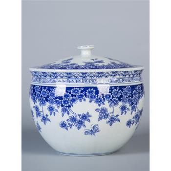 景德鎮陶瓷米缸米桶青花儲物罐醃菜缸醃肉水缸10斤20斤帶蓋醃雞蛋