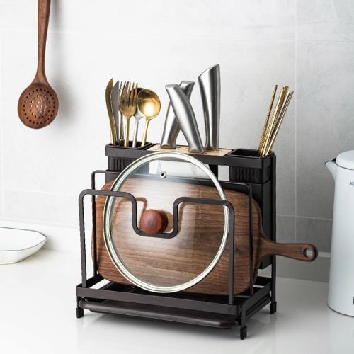 廚房用品多功能置物架免打孔一體架鍋蓋筷子刀具收納架刀架家用