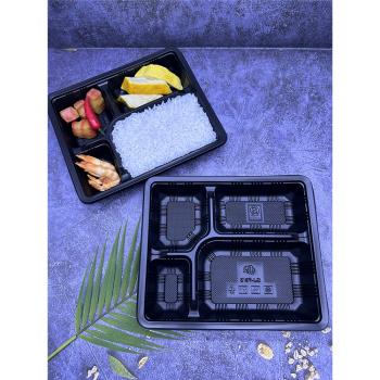 1000ml硬底黑四格一次性快餐盒三格五格打包盒加厚外賣飯盒100套