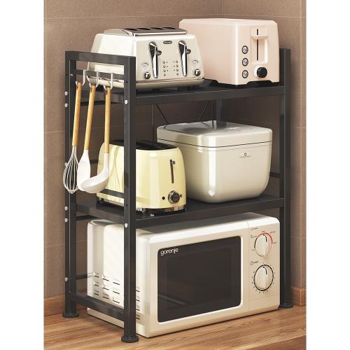可伸縮廚房置物架放微波爐烤箱架子家用臺面雙層煲鍋多功能收納架