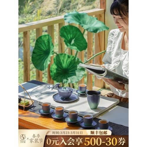 萬仟堂功夫茶具套裝輕奢高檔家用陶瓷喝茶茶具高端大氣上檔次夏荷