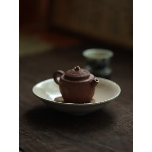 瑾.一埴粉引柴燒壺承景德鎮復古樸純手工日式陶泥侘寂風泡茶盤干