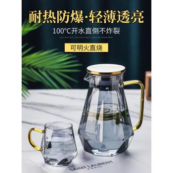 涼水壺輕奢玻璃冷水壺家用耐高溫防爆大容量涼開水杯扎壺北歐創意