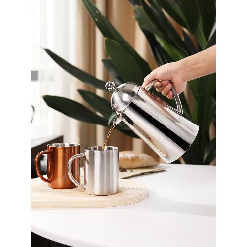 Highwin不銹鋼法壓壺咖啡壺家用法式濾壓壺茶壺咖啡器具雙層保溫|咖啡壺
