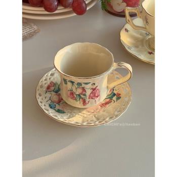 復古歐式下午茶玫瑰少女粉紅佳人陶瓷咖啡杯碟花茶開學杯子