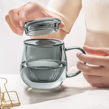 憶壺茶玻璃杯女茶水分離過濾杯帶把手耐熱高溫辦公室家用喝水杯子