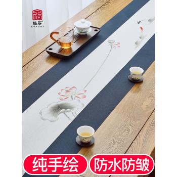 防水茶席麻布茶布茶臺桌旗中式禪意棉麻茶桌布臺布竹蓆中國風布藝